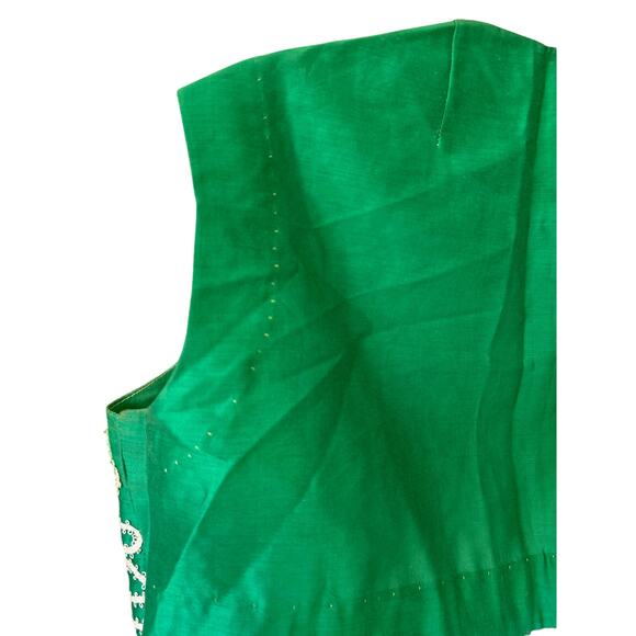 Vtg Green Crop Blouse Sleeveless Cream Embroidered Trim Homemade Sz Sm - Picture 8 of 9